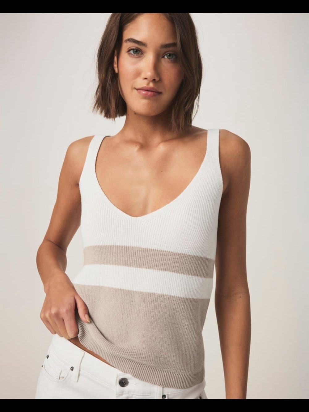Splendid White and Beige Striped Knit Tank
